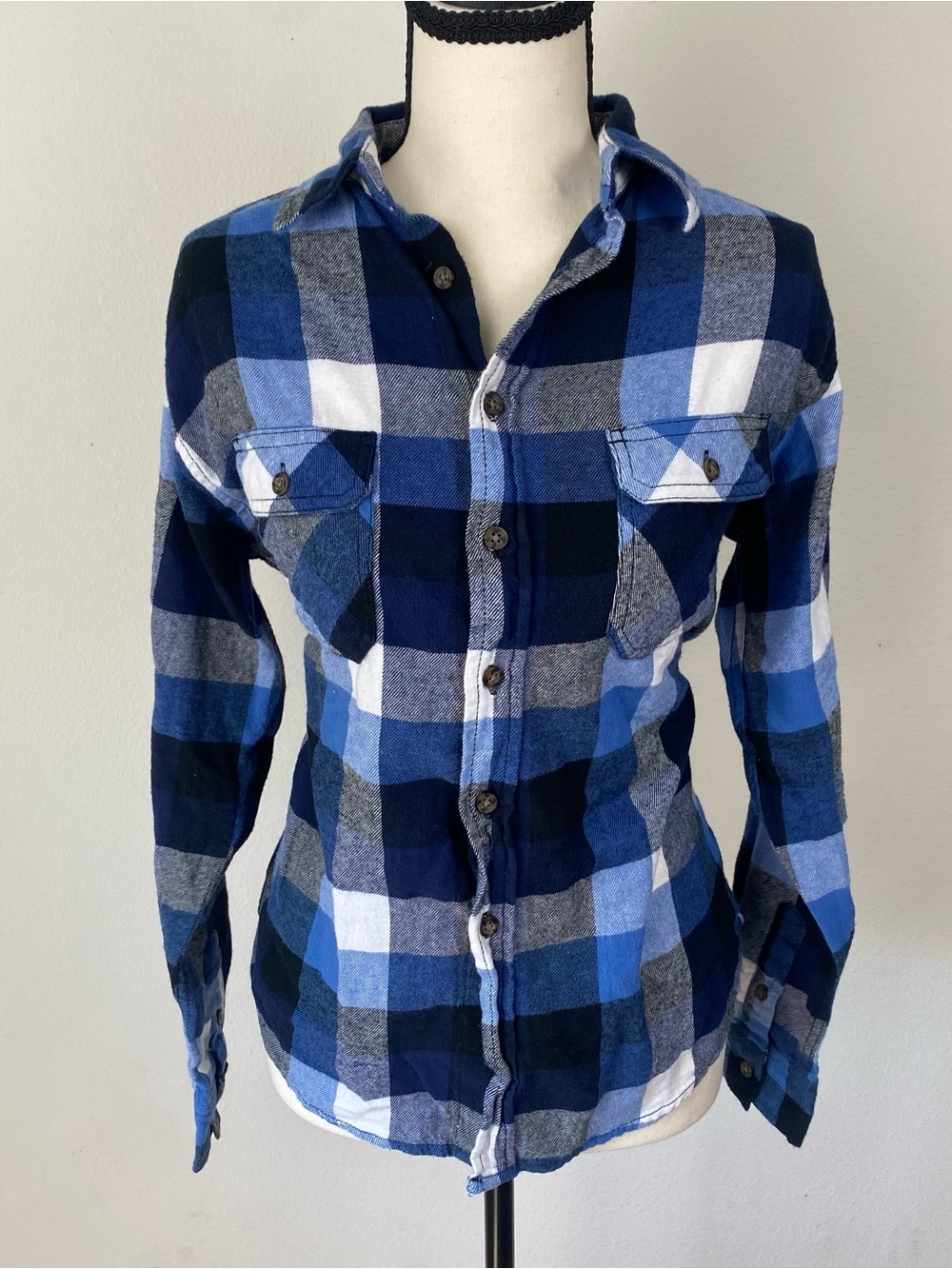 Blue Plaid Button-Up Men's Shirt